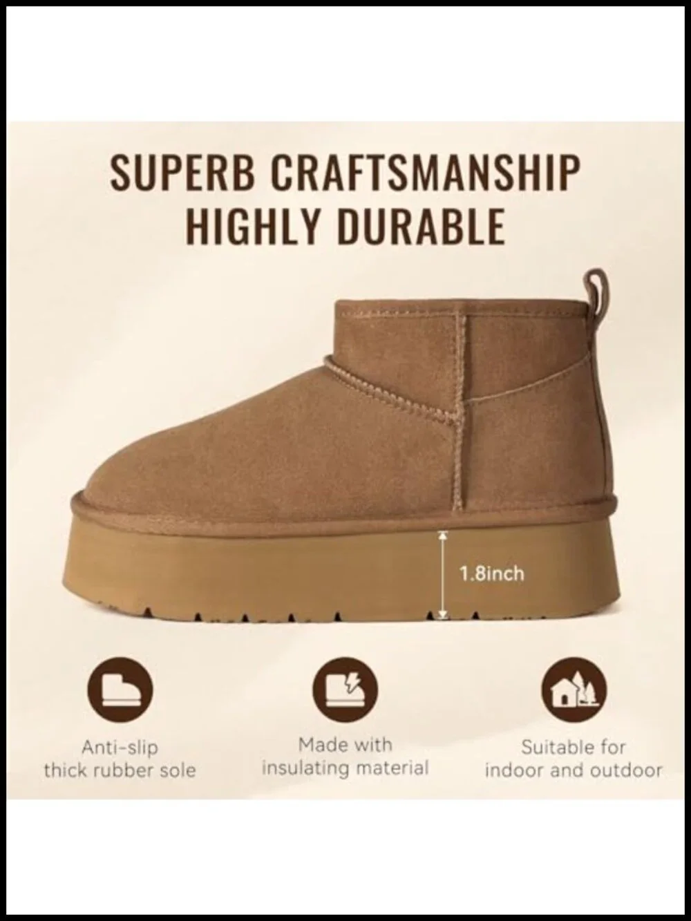 Genuine Suede Ankle Platform Boots with Faux Fur Lining Pull-On Chunky Heel